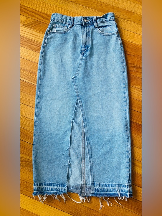 Zara Denim - ZARA Light Blue Denim Midi Skirt with Front Slit